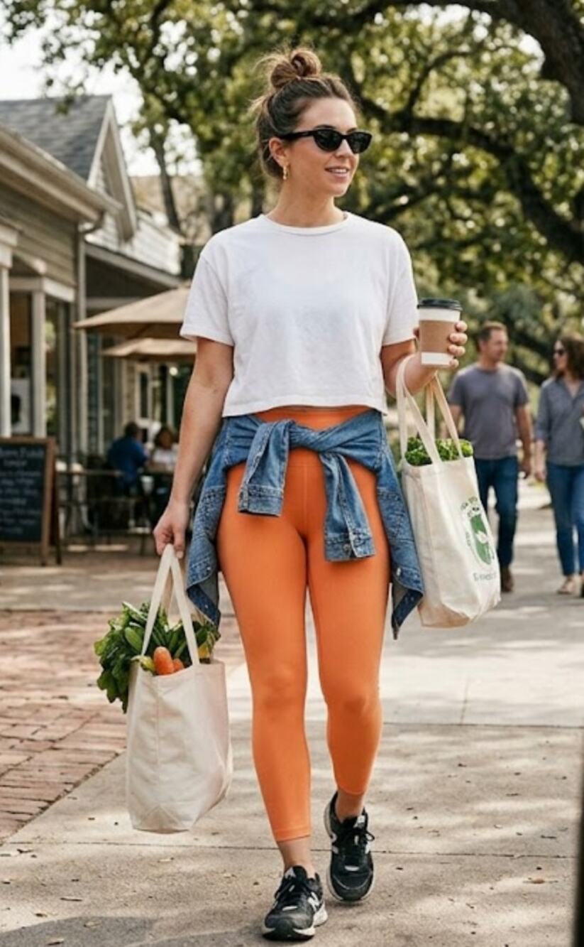 Girlfriend Collective 7/8 High Rise Leggings Small Creamsicle Orange Compressive